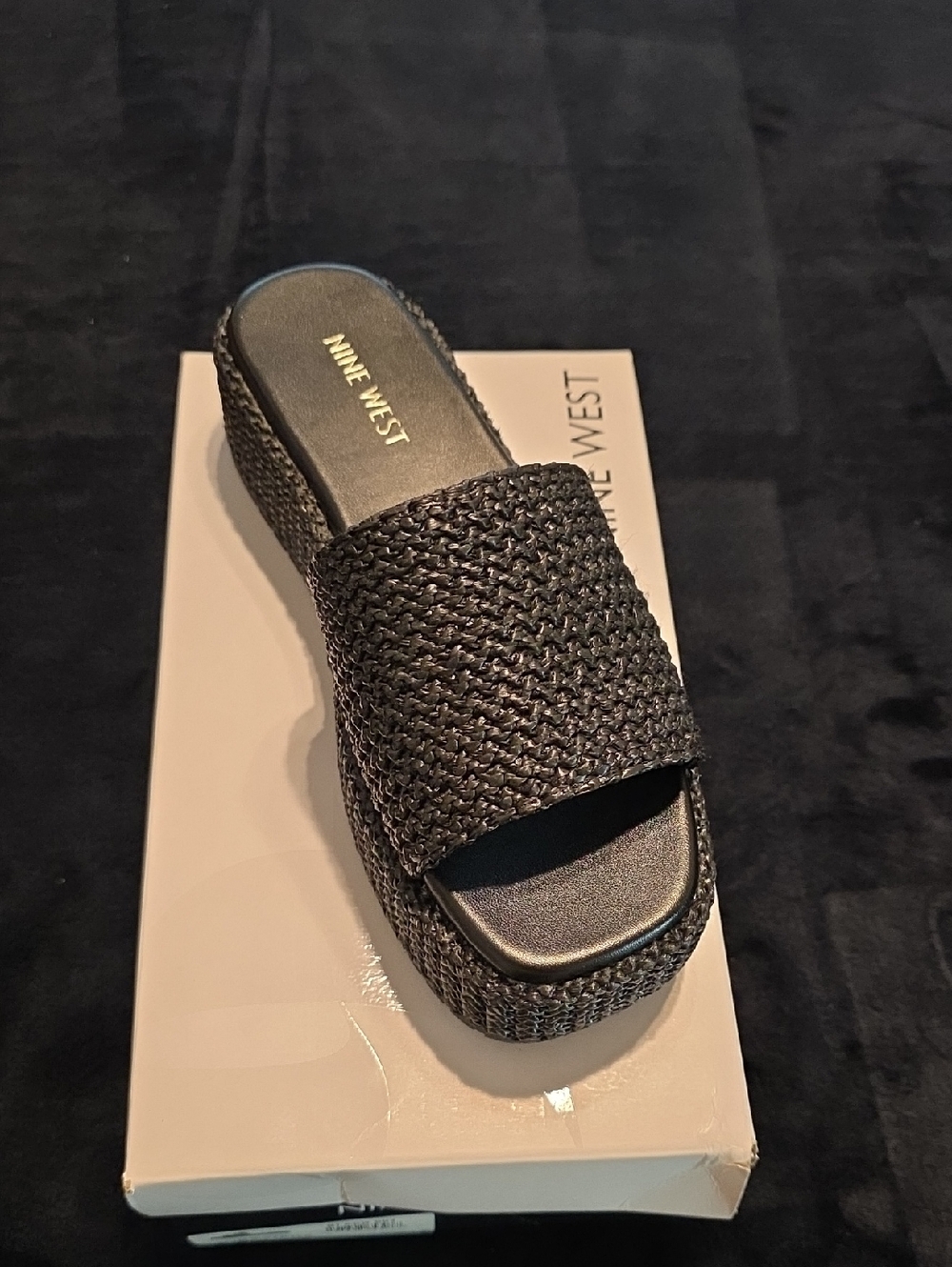 Nine West Black Woven Platform Slide